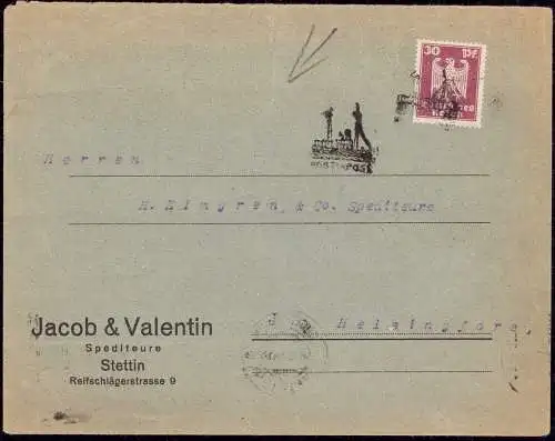 604603 | Brief, ca. 1925, der Spedition Jacob & Valentin per Schiffspost nach Finnland, Erh 3, ca 2cm Riss  | Stettin (S