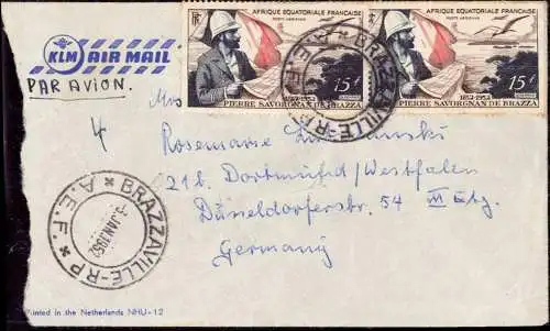 604604 | "Der fliegende Holländer" KLM, Bedarfsbrief per luftpost, Luchtpost aus Brazzaville, Kongo, Erh 3, beschädigt