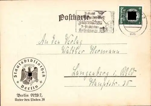 604608 | Dienstpostkarte mit Siegel der Staatsbibliothek | Berlin (W 1000)