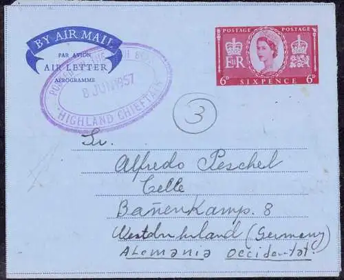 604613 | Ganzsache. Paquebot, Posted on High Sea, Highland Chieftain, to Germany  | -, -,