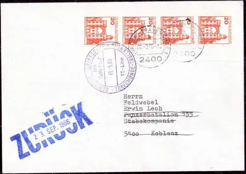 604614 | Schiffspost Travemünde - Trelleborg, M.S. Robin Hood, via Deutsche Feldpost nach Koblenz  | Travemünde ; Lübeck