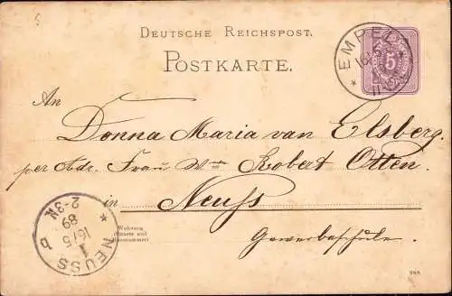 604622 | Postkarte 1889 aus Empel  | Rees (W - 4242), -,