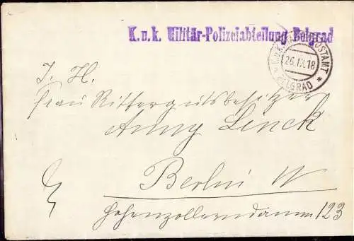 604630 | Serbien, Feldpostbrief, 1918, der Militär Polizei Abteilung Belgrad|