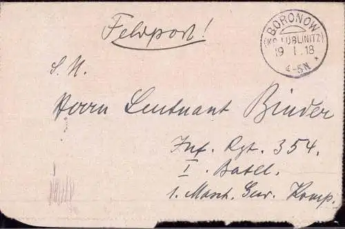 604662 | Oberschlesien, Feldpostbrief mit Kreisobesegmentstempel von Boronow, Kreis Lublinitz  | -, -,