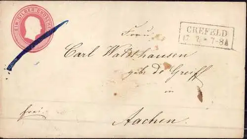 604704 | Preussen Ganzsache mit sauberer Entwertung | Krefeld (W 4150), Aachen (W 5100)