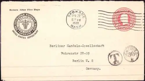 604714 | Ganzsache mit Zudruck der Exchange National Bank, Spokane, Washington  |