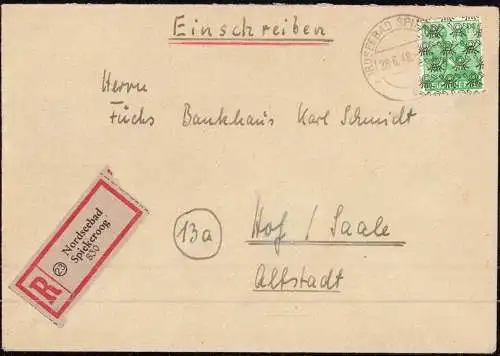 604715 | 1948, Posthörnchen Überdruck, Brief mit Einschreibzettel des Nordseebad  | Spiekeroog (W - 2941), -,