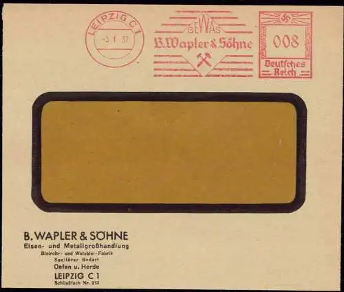 604729 | Brief mit Freistempel der Firma B. Wapler & Söhne | Leipzig (O 7010)
