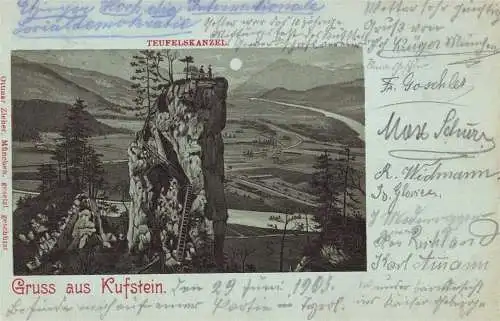 [Lithographie] O 244, Litho, Gruß aus Kufstein, Teufelskanzel, Tirol. 