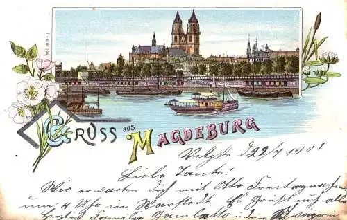 [Lithographie] O 260, Litho, Gruß aus Magdeburg. 