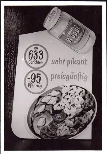 O 309, Werbeaufsteller der Firma Kraft für Würzi, Foto. von ca.1960 (Gr. 10x7cm), Küche, Gewürz