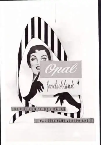 O 324, Werbeaufsteller der Firma  Opal, Foto. von ca.1960 (Gr. 10x7cm), Textil, Strumpf