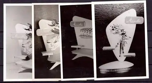 O 332, Werbeaufsteller der Firma Mauthe, 4 Fotos von ca.1960 (Gr. 10x7cm), Uhr
