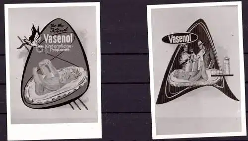 O 339 Werbeaufsteller der Firma Vasenol, 2 Fotos von ca.1960 (Gr. 10x7cm), Pharmazie