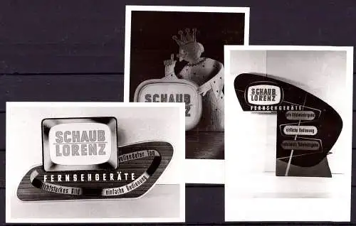 O 342 Werbeaufsteller der Firma Schaub Lorenz, 3 Fotos von ca.1960 (Gr. 10x7cm), Fernseher, Stuttgart  Zuffenhausen