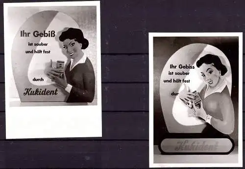 O 346 Werbeaufsteller der Firma Kukident, 2 Fotos von ca.1960 (Gr. 10x7cm), Zahn, Chemie, Dental