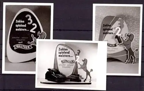 O 347 Werbeaufsteller der Firma Walther, Rechenmaschinen, 3 Fotos von ca.1960 (Gr. 10x7cm) aus Heidenheim