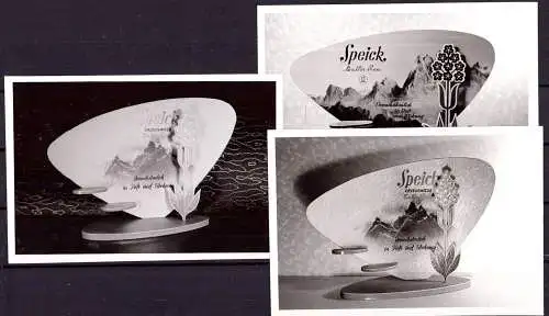 O 348 Werbeaufsteller der Firma Speick, Seife, 3 Fotos von ca.1960 (Gr. 10x7cm) aus Leinfelden-Echterdingen