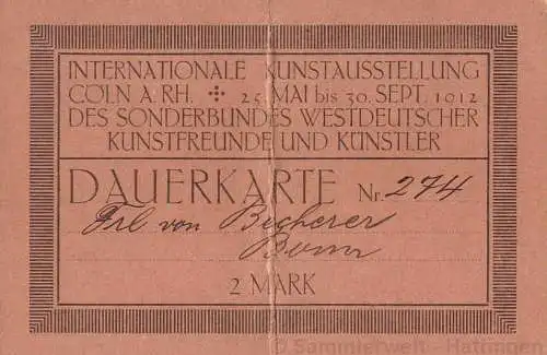 O 351 Sonderbund - Ausstellung in Köln 1910 und 1912,  Sammlung von Ansichtskarten und Dokumente von der Kunst - Ausstellung. 7 Ansichtskarten u. a. mit Bildern von van Gogh, Gauguin und Cezanne,  5 Dokumente und 1 Reklamemarke.