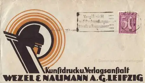 O 352 Wezel & Naumann, Leipzig, großes Briefstück mit dem dekorativen Firmenlogo. Design, Entwurf Walter Kampmann, ehem. Mitglied der Novembergruppe. 