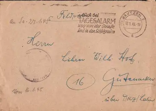 O 354 Feldpost Brief 1945 aus Bautzen, Stempel mit Postleitzahl (10) 