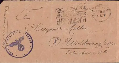 O 359 Feldpost Brief 1944 aus Liegnitz, Schlesien Stempel mit Postleitzahl (8) 