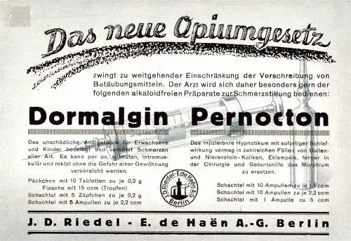 [Ansichtskarte] O 364 Pharmazie, Werbung, der Firma Riedel - de Haen in Berlin Britz, Buschkrugallee, Opium. 