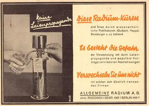 [Ansichtskarte] O 371 Pharmazie, Werbung, 3 Karten der Firma Allgemeine Radium A. G. in Berlin Mitte. 