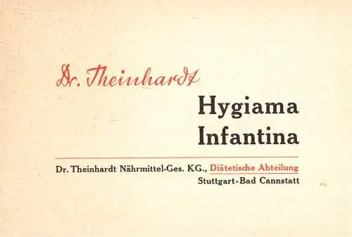 [Ansichtskarte] O 402 Pharmazie, dekorative Werbung der Firma Dr. Theinhardt Nährmittel in Stuttgart-Bad Cannstatt. 