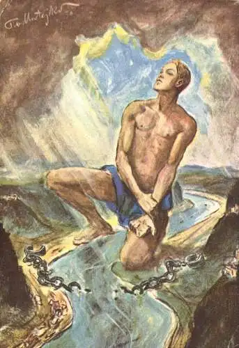[Propagandapostkarte] O 413, Deutsche Geschichte, Propagandakarte von 1930 zur Befreiung des Rheinlands von der Besetzung durch die Engländer und Franzosen. 