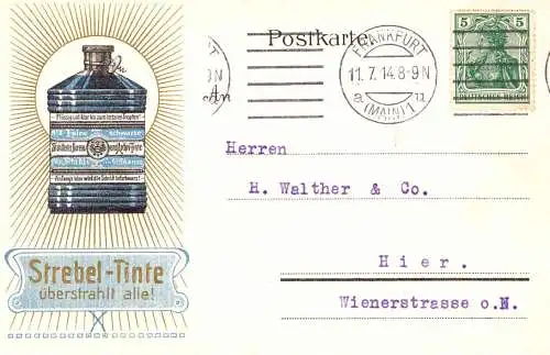 [Werbepostkarte] O 420, Werbung, der Firma Strebel Tinte aus Gera. 