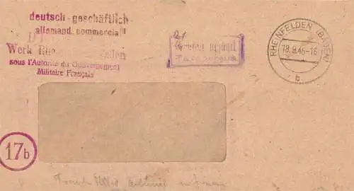 O 426 Brief, Gebühr Bezahlt aus Rheinfelden, Baden 