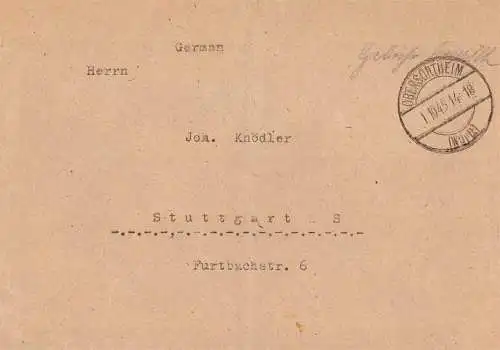 O 431 Brief, Gebühr Bezahlt aus Obersontheim