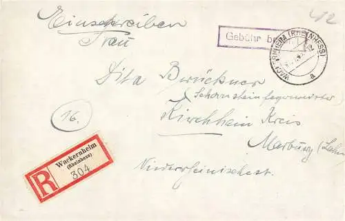 O 443 Brief, Gebühr Bezahlt per Einschreiben aus Wackernheim ( Rheinhessen )