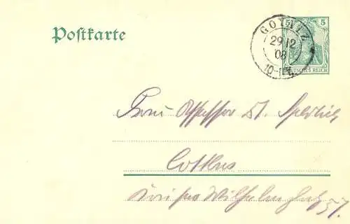 O 459, saubere Ganzsache mit nachverwendeten Preußen Stempel, von 1908, aus Goyatz
