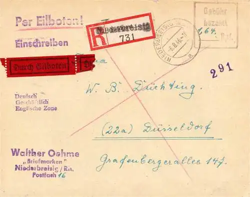 O 465 Brief, Gebühr Bezahlt per Einschreiben und Eilboten aus Niederbreisig OT Bad Breisig