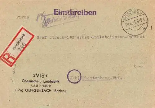 O 472 Brief, Gebühr Bezahlt per Einschreiben aus Gengenbach Baden