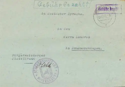 O 491 Brief, Gebühr Bezahlt aus Mistelbrunn OT Bräunlingen (Schwarzwald-Baar-Kreis)