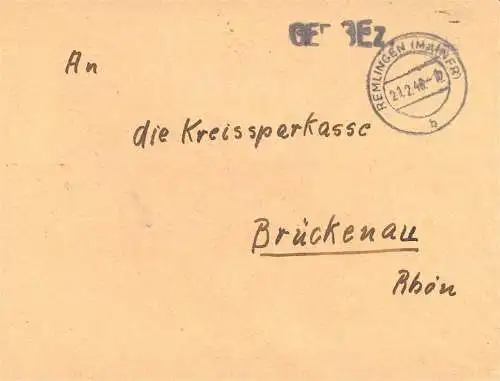 O 493 Brief, Gebühr Bezahlt aus Remlingen Mainfranken