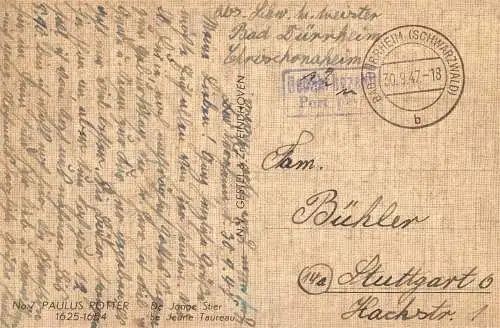 O 494 Karte mit Gebühr Bezahlt Stempel aus Bad Dürrheim