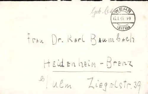 O 496 Brief, Gebühr Bezahlt aus Wehr über Brohl, Alterkülz, Französische Zone