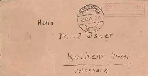 O 497 Brief, Gebühr Bezahlt aus Manderscheid (Eifelkreis Bitburg-Prüm), Französische Zone
