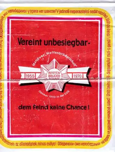 O 504 DDR Propaganda, Plastiktüte zum Manöver Waffenbrüderschaft von 1970