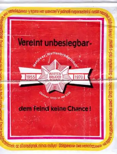 O 504G DDR Propaganda, Plastiktüte zum Manöver Waffenbrüderschaft von 1970