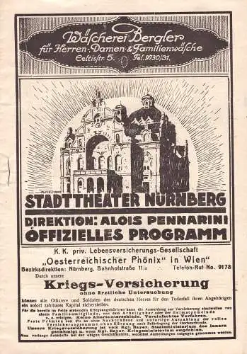 O 508G Nürnberg, Programm des Stadttheater zu einer Aufführung von Wagner, Parsifal mit viel Werbung. 