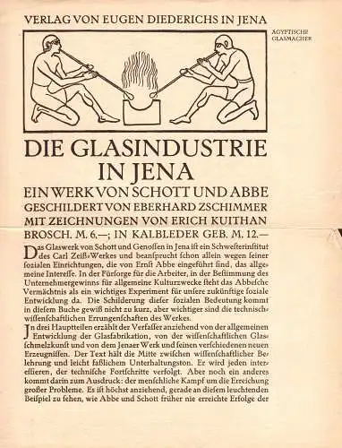 Schott, Abbe: O 519, Die Glasindustrie in Jena, Prospekt vom Verlag Eugen Diederichs, Schott und Abbe. 