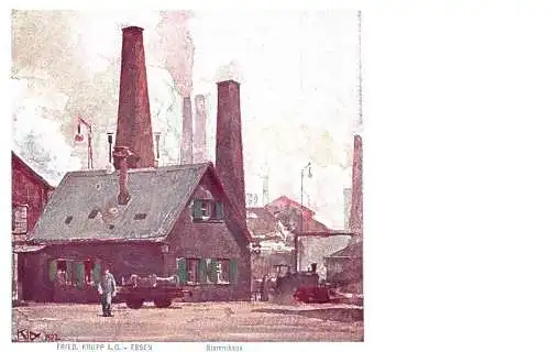 [Werbepostkarte] O 531, Krupp, 9 Künstlerpostkarten Serie mit Bildern aus dem Stahlwerk / Industrie in Essen, Ruhr, sign. Kley. 