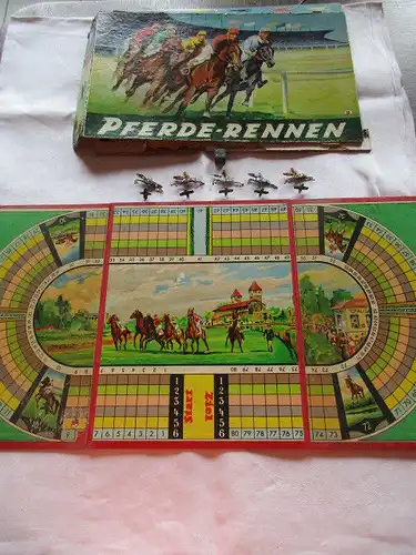 Seltenes altes Spielbrett Würfelspiel Pferderennen Zinnfiguren 30/ 40er Jahre