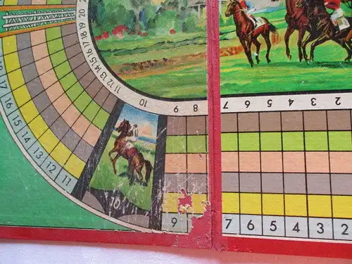 Seltenes altes Spielbrett Würfelspiel Pferderennen Zinnfiguren 30/ 40er Jahre
