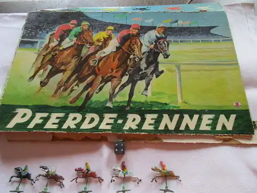 Seltenes altes Spielbrett Würfelspiel Pferderennen Zinnfiguren 30/ 40er Jahre